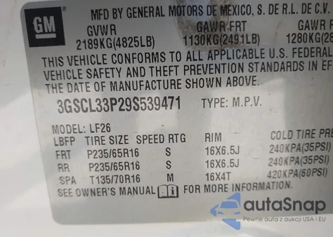 2009 Saturn Vue 4-Cyl Xe из США, поврежденный, VIN 3GSCL33P29S539471